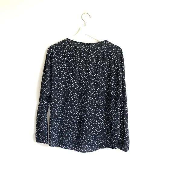 Zara Navy Blue Star Chiffon Long Sleeve Button Up Blouse Size XS - Picture 6 of 12